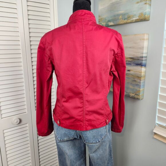 VTG WEEKEND MaxMara Red Jacket Size Medium Moto Double Zip Italian Made Cotton - Picture 6 of 11